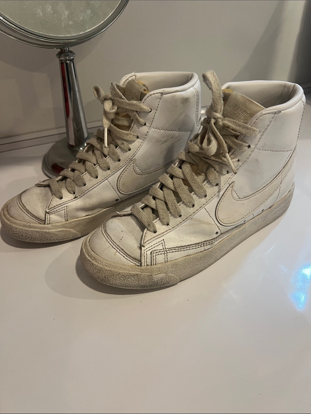 Used Nike White High-Top Leather Sneakers